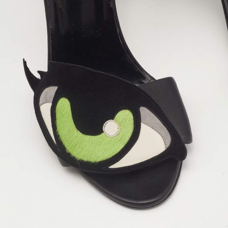 Pre Owned Pierre Hardy Black Leather Eye Detail Ankle Strap Sandals Size 38