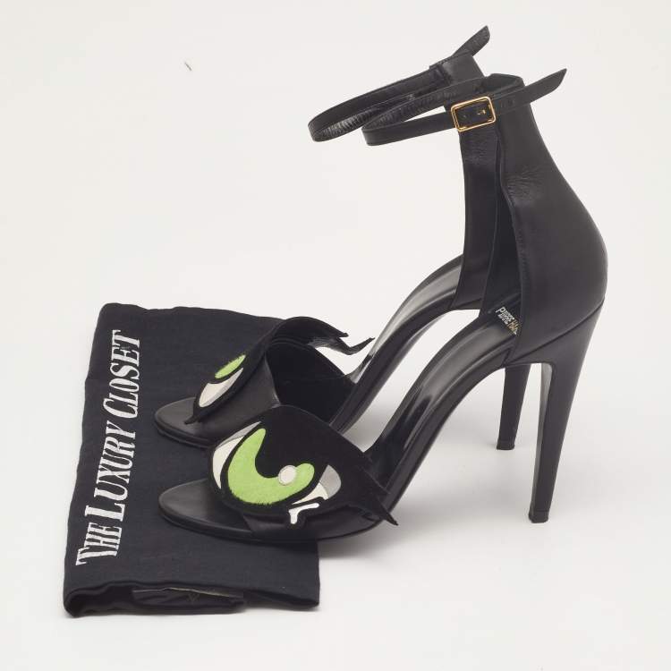 Pre Owned Pierre Hardy Black Leather Eye Detail Ankle Strap Sandals Size 38