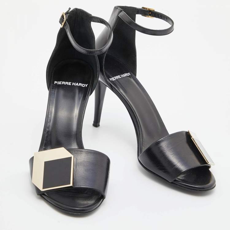 Pre Owned Pierre Hardy Black Leather Embellished Ankle Strap Sandals Size 37