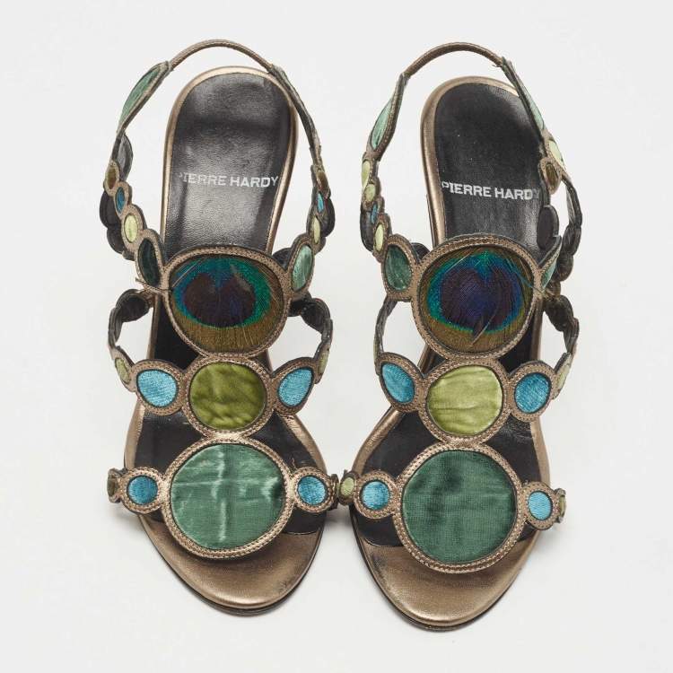 Pre Owned Pierre Hardy Metallic Leather Slingback Sandals Size 37