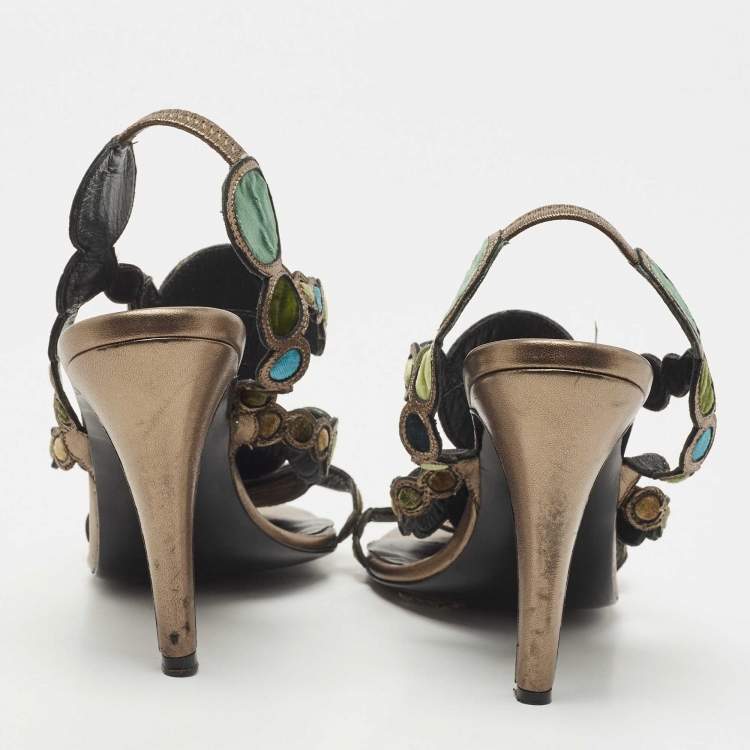 Pre Owned Pierre Hardy Metallic Leather Slingback Sandals Size 37