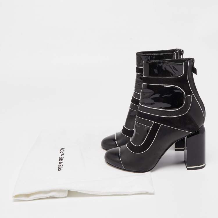 Pre Owned Pierre Hardy Black  Patent and Leather Zip Up Ankle Boots Size 37