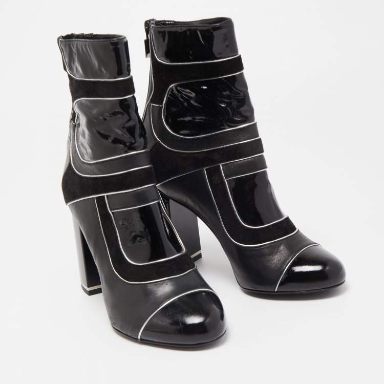Pre Owned Pierre Hardy Black  Patent and Leather Zip Up Ankle Boots Size 37