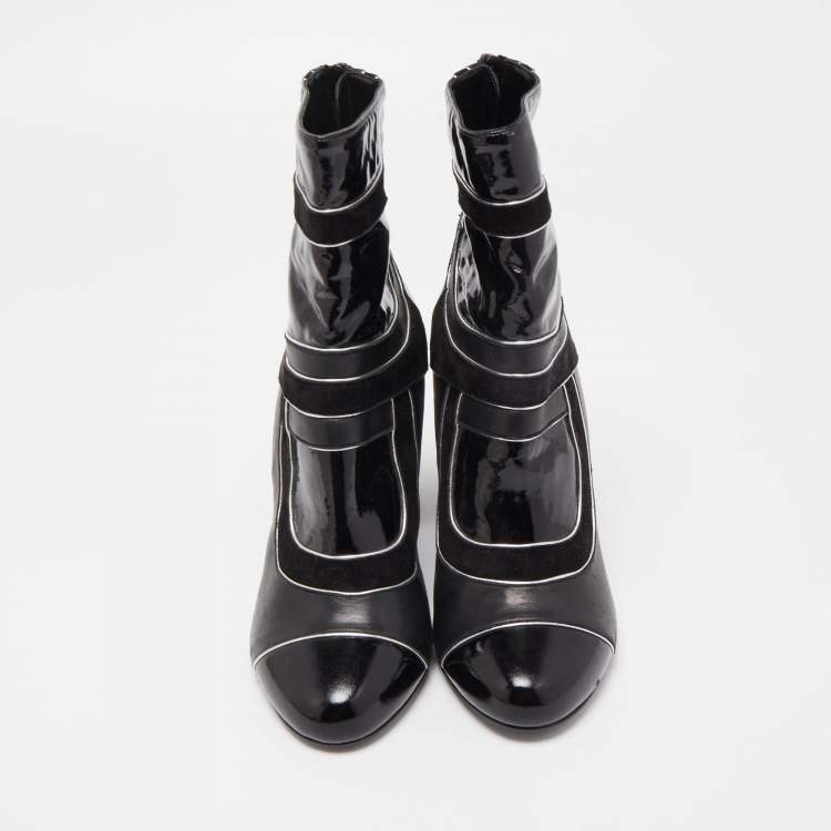 Pre Owned Pierre Hardy Black  Patent and Leather Zip Up Ankle Boots Size 37