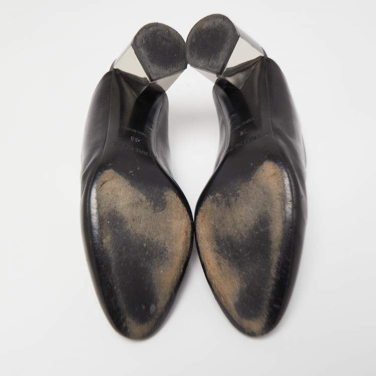 Pre Owned Pierre Hardy Black Leather Block Heel Slide Mules Size 38