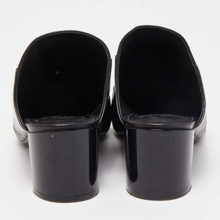 Pre Owned Pierre Hardy Black Leather Block Heel Slide Mules Size 38