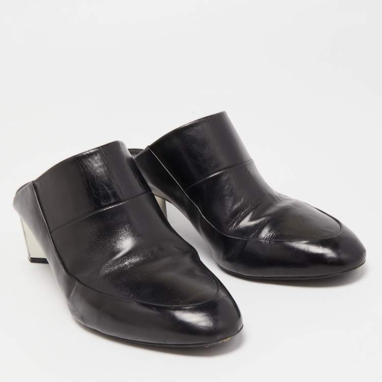 Pre Owned Pierre Hardy Black Leather Block Heel Slide Mules Size 38