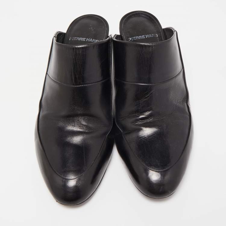 Pre Owned Pierre Hardy Black Leather Block Heel Slide Mules Size 38