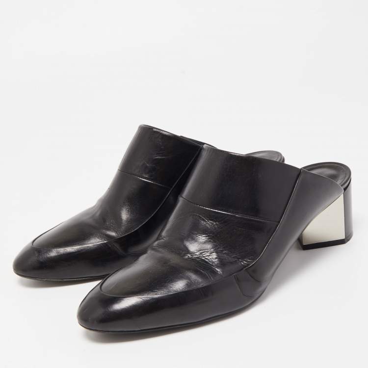 Pre Owned Pierre Hardy Black Leather Block Heel Slide Mules Size 38