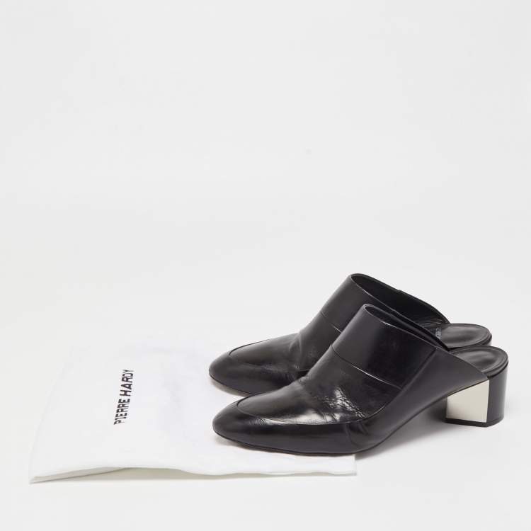 Pre Owned Pierre Hardy Black Leather Block Heel Slide Mules Size 38