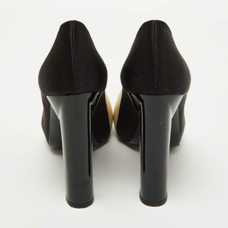 Pre Owned Pierre Hardy White/Black Satin Peep Toe Pumps Size 38.5