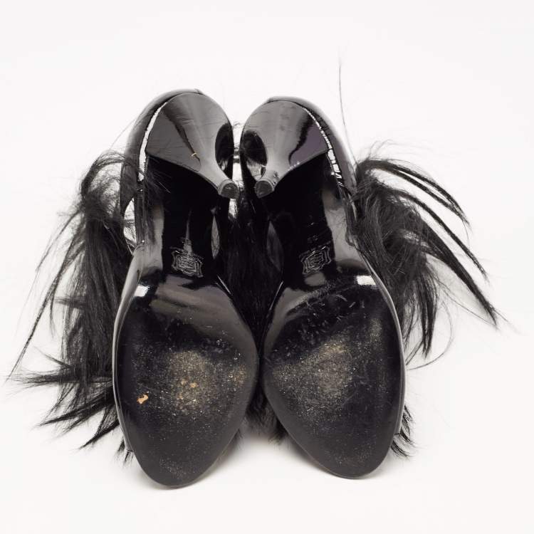 Pre Owned Pierre Hardy Black Patent and Calf Hair Booties Size 39