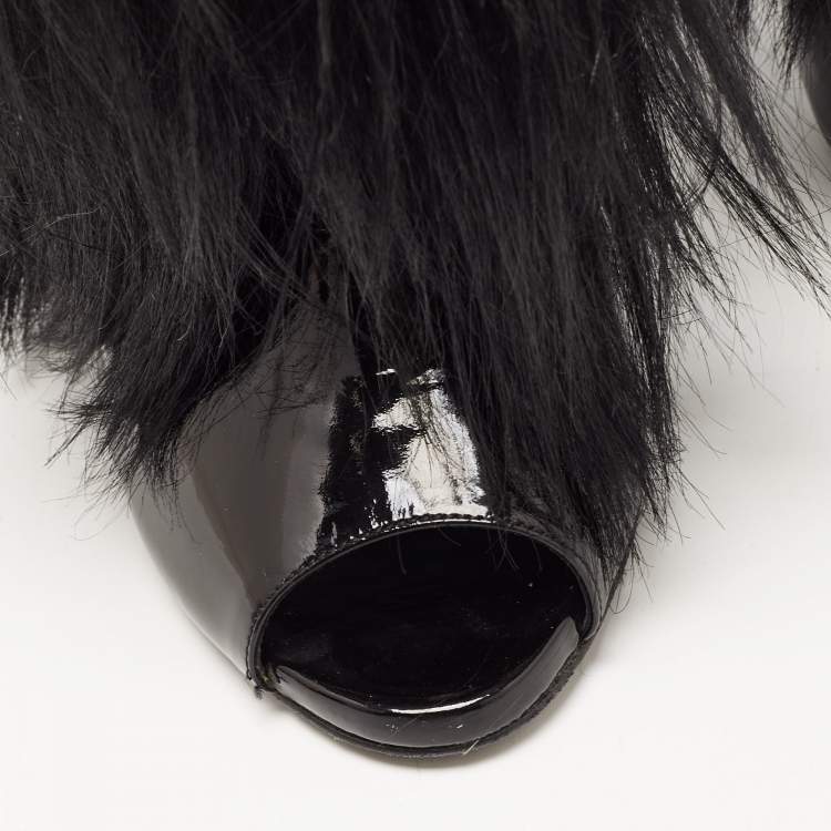 Pre Owned Pierre Hardy Black Patent and Calf Hair Booties Size 39