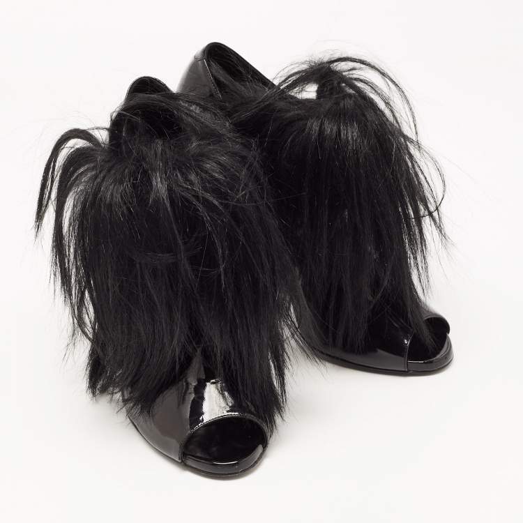 Pre Owned Pierre Hardy Black Patent and Calf Hair Booties Size 39