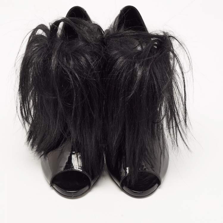 Pre Owned Pierre Hardy Black Patent and Calf Hair Booties Size 39