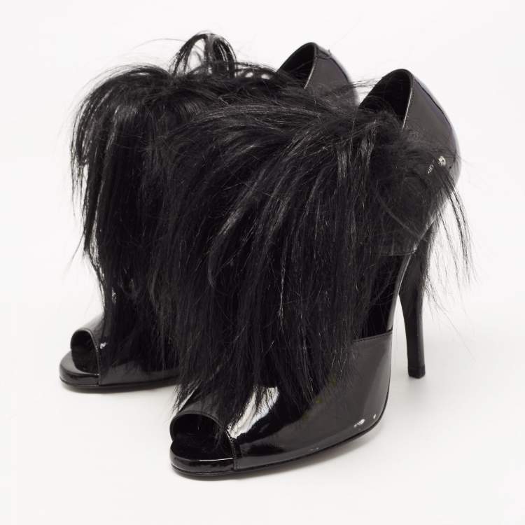 Pre Owned Pierre Hardy Black Patent and Calf Hair Booties Size 39