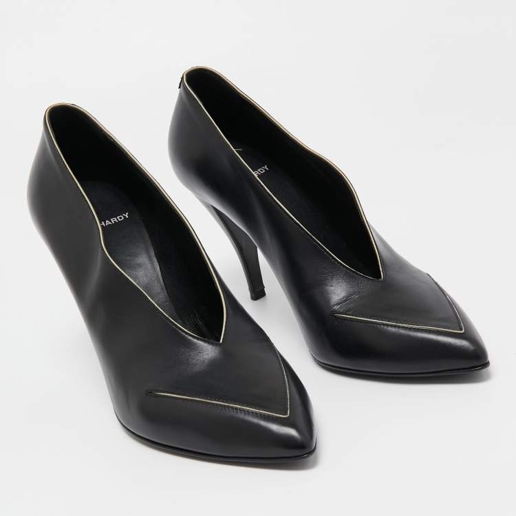 Pre Owned Pierre Hardy Black Leather V Neck Pointed Toe Pumps Size 38