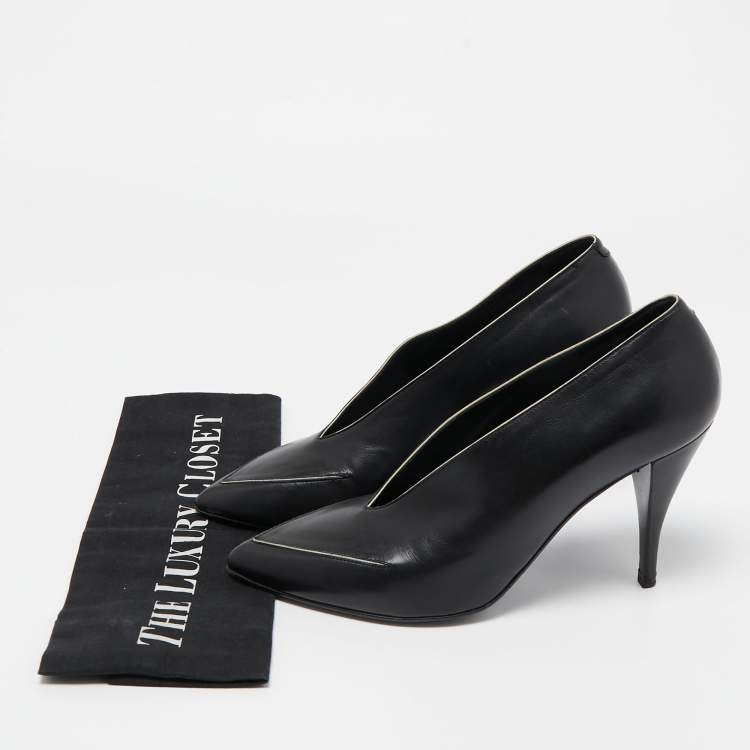 Pre Owned Pierre Hardy Black Leather V Neck Pointed Toe Pumps Size 38