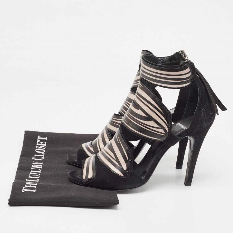Pre Owned Pierre Hardy Black/Pink Leather and Suede Cut Out Sandals Size 37