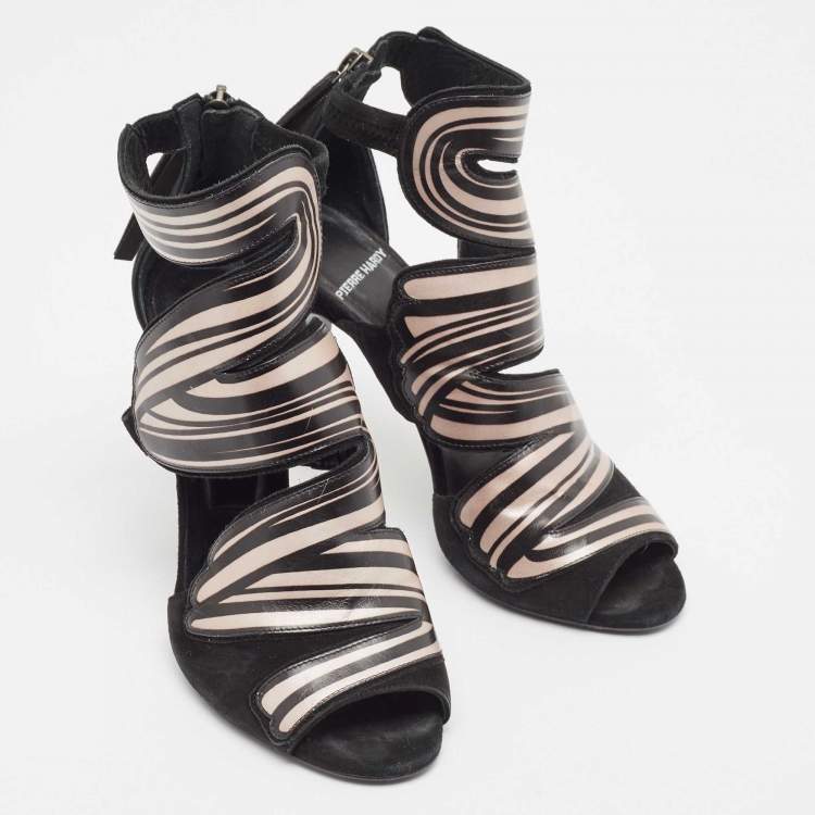Pre Owned Pierre Hardy Black/Pink Leather and Suede Cut Out Sandals Size 37