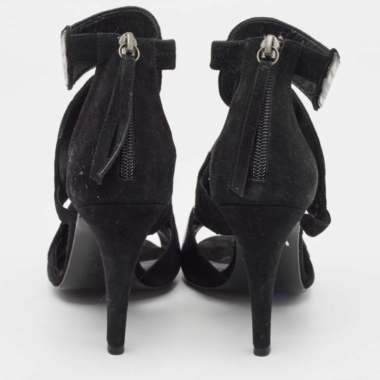Pre Owned Pierre Hardy Black/Pink Leather and Suede Cut Out Sandals Size 37