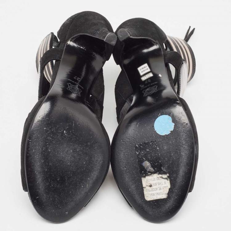 Pre Owned Pierre Hardy Black/Pink Leather and Suede Cut Out Sandals Size 37