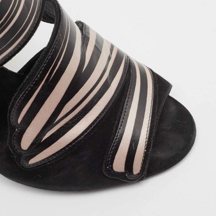 Pre Owned Pierre Hardy Black/Pink Leather and Suede Cut Out Sandals Size 37