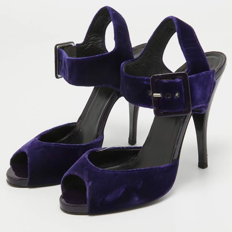 Pre Owned Pierre Hardy Blue Velvet Ankle Strap Sandals Size 38.5