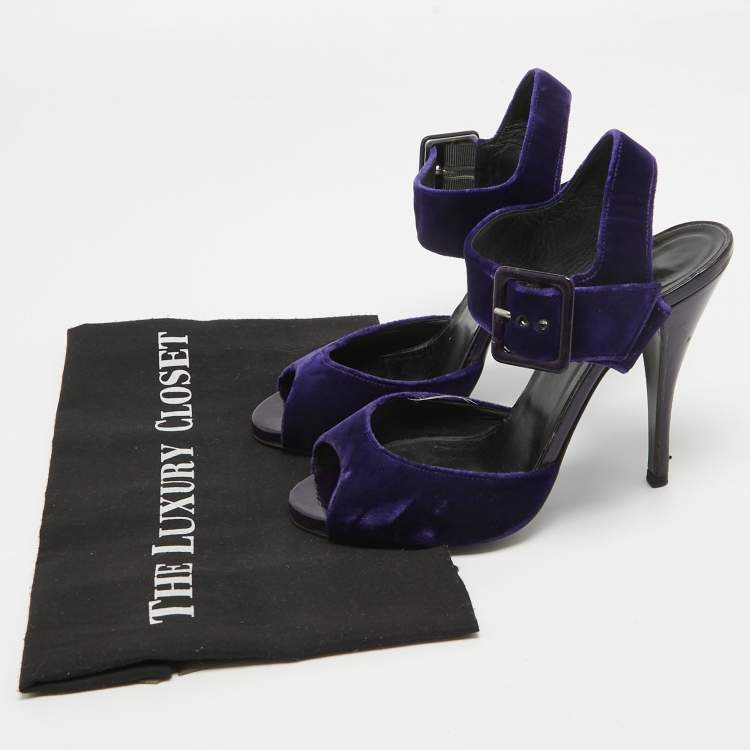 Pre Owned Pierre Hardy Blue Velvet Ankle Strap Sandals Size 38.5