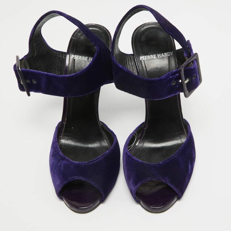 Pre Owned Pierre Hardy Blue Velvet Ankle Strap Sandals Size 38.5