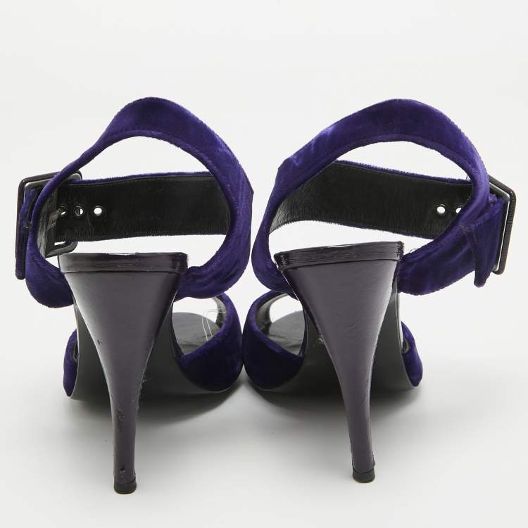 Pre Owned Pierre Hardy Blue Velvet Ankle Strap Sandals Size 38.5