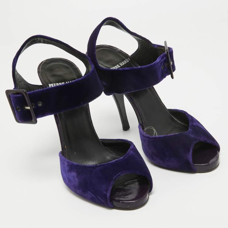 Pre Owned Pierre Hardy Blue Velvet Ankle Strap Sandals Size 38.5
