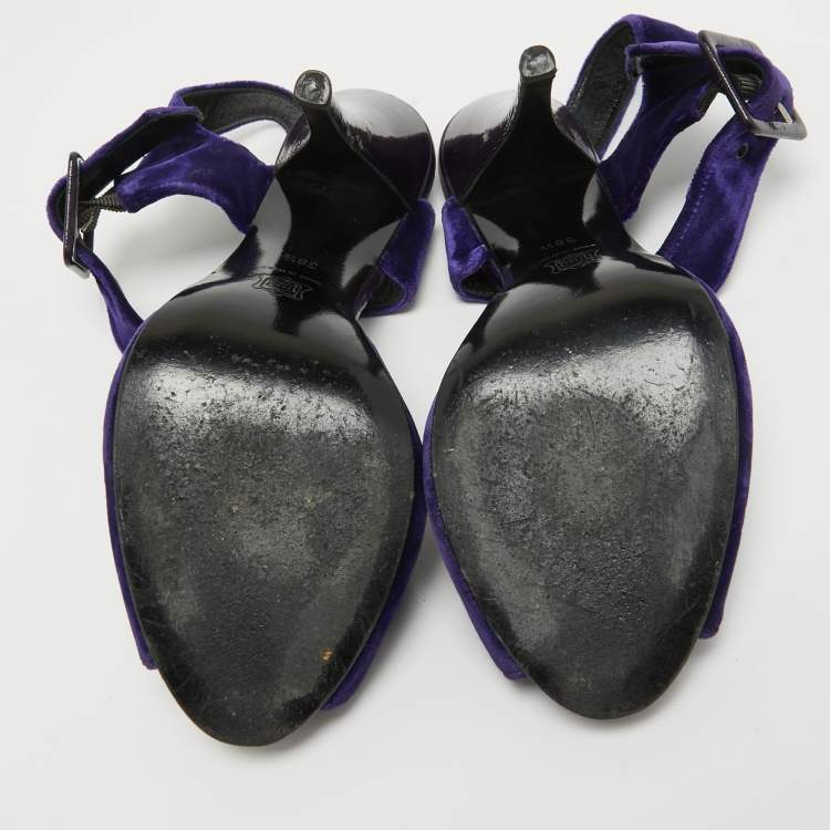 Pre Owned Pierre Hardy Blue Velvet Ankle Strap Sandals Size 38.5