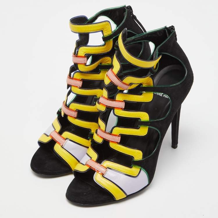 Pre Owned Pierre Hardy Multicolor Suede and Leather Cut Out Open Toe Booties Size 39