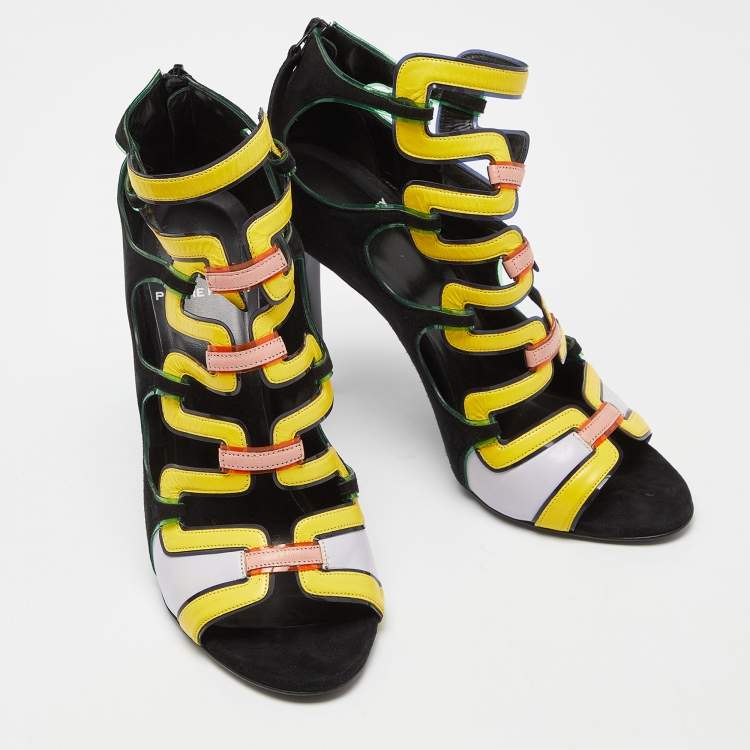 Pre Owned Pierre Hardy Multicolor Suede and Leather Cut Out Open Toe Booties Size 39
