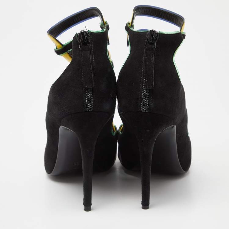 Pre Owned Pierre Hardy Multicolor Suede and Leather Cut Out Open Toe Booties Size 39