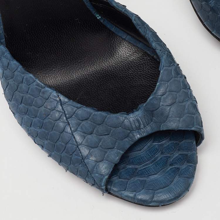 Pre Owned Pierre Hardy Navy Blue Python Leather Open Toe Slide Sandals Size 38