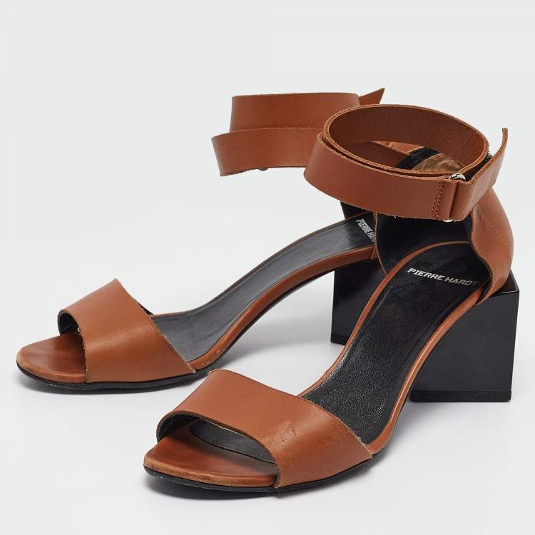 Pre Owned Pierre Hardy Brown Leather Ankle Wrap Sandals Size 37