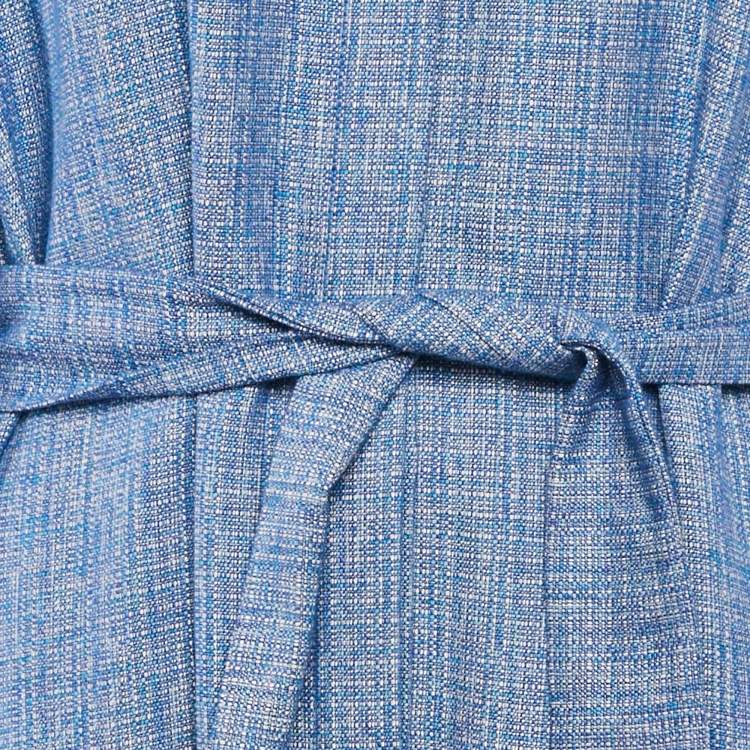 Pre Owned Poca & Poca Blue Canvas Ruffled Bead Detail Maxi Dress M