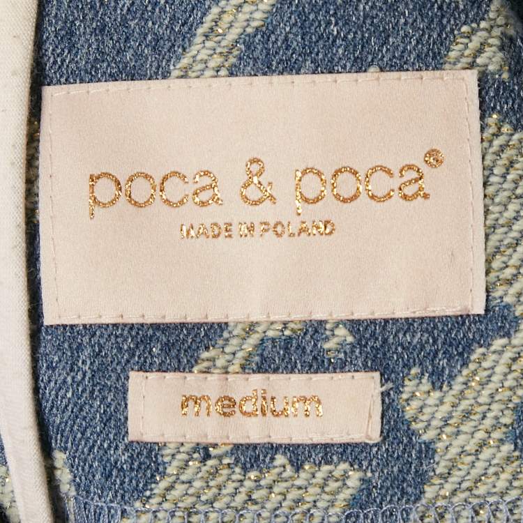 Pre Owned Poca & Poca Blue Houndstooth Belted Wide Leg Jumpsuit M
