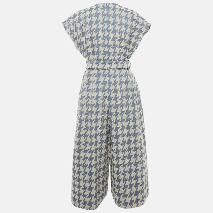 Pre Owned Poca & Poca Blue Houndstooth Belted Wide Leg Jumpsuit M