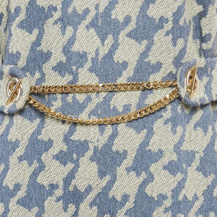 Pre Owned Poca & Poca Blue Houndstooth Belted Wide Leg Jumpsuit M
