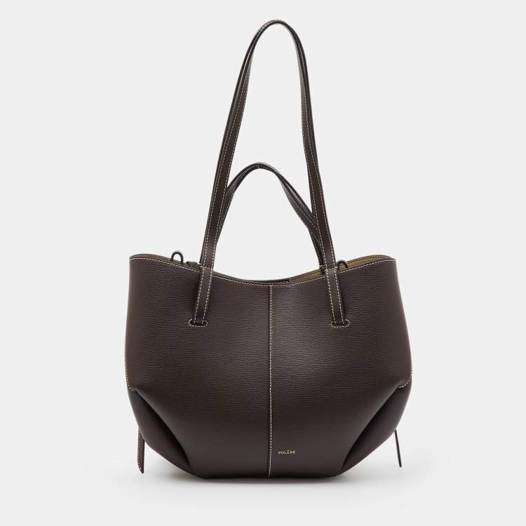 Pre Owned Polene Dark Brown Leather Cyme Mini Tote