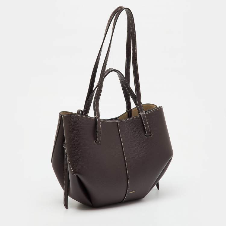 Pre Owned Polene Dark Brown Leather Cyme Mini Tote