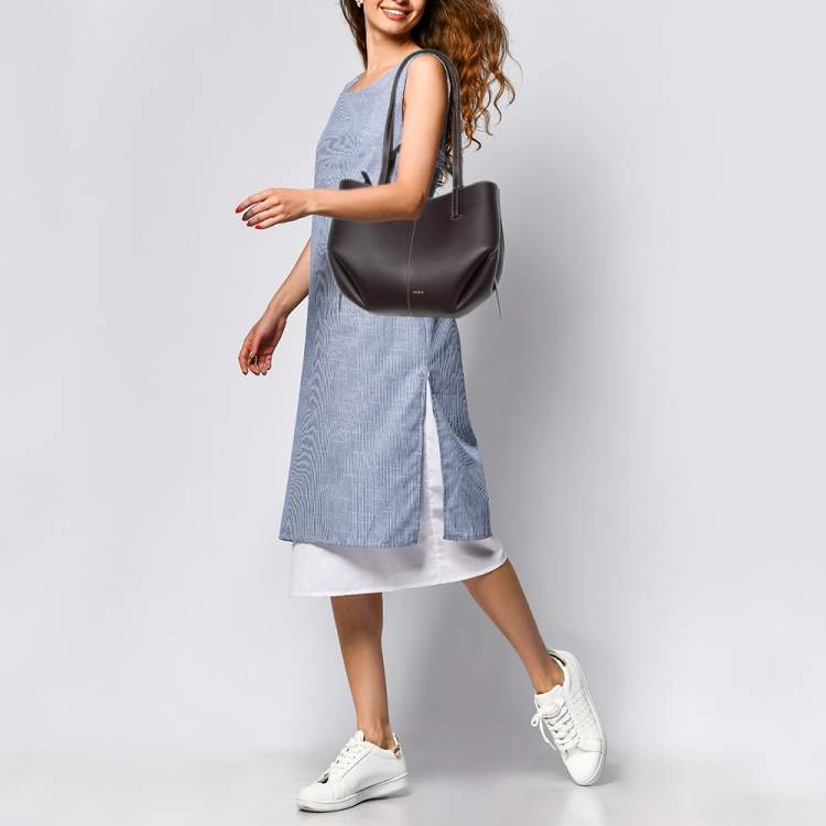 Pre Owned Polene Dark Brown Leather Cyme Mini Tote