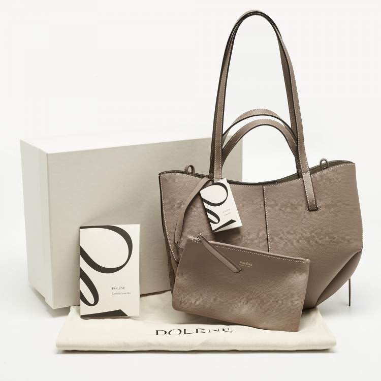 Pre Owned Polene Dark Beige Leather Mini Cyme Tote