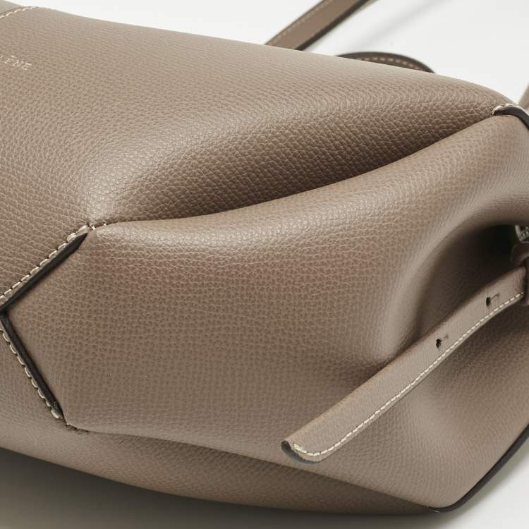 Pre Owned Polene Dark Beige Leather Mini Cyme Tote