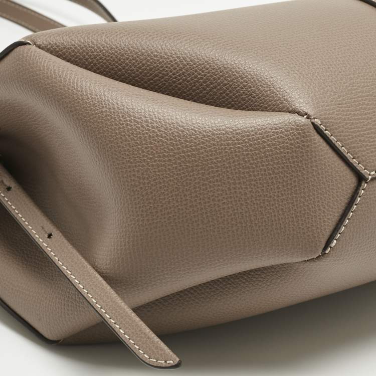 Pre Owned Polene Dark Beige Leather Mini Cyme Tote