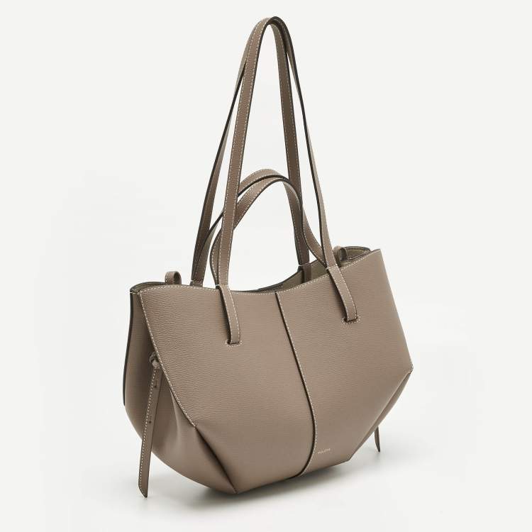 Pre Owned Polene Dark Beige Leather Mini Cyme Tote