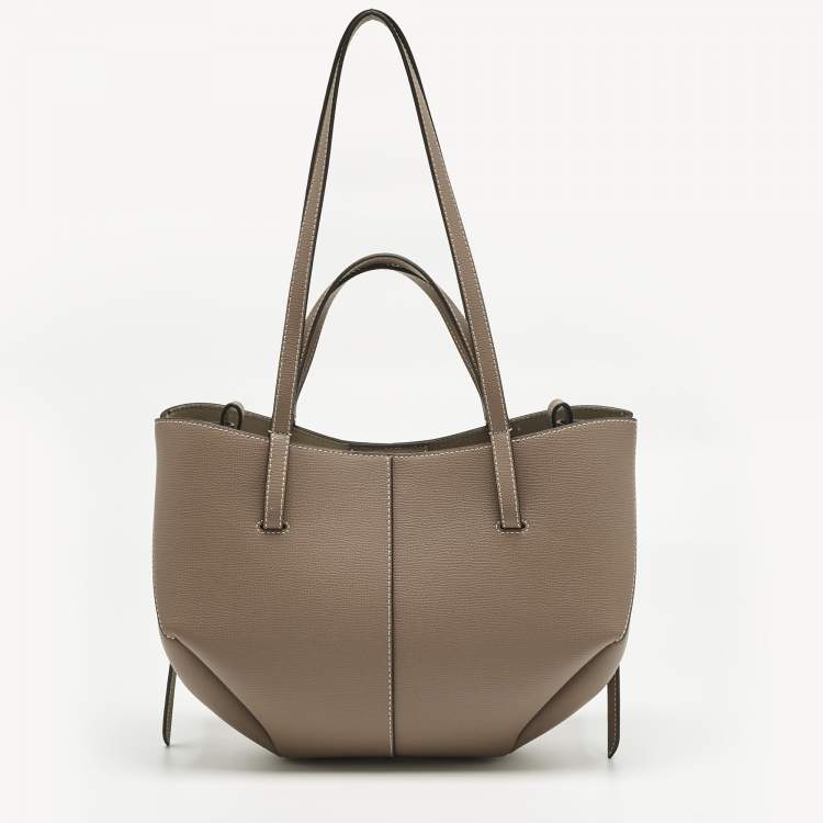 Pre Owned Polene Dark Beige Leather Mini Cyme Tote